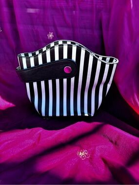 Talla Unica Black and White Vertical Stripe Mini Bucket Handbag